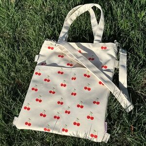 Multi Purpose Cherry Print Canvas Tote Bag